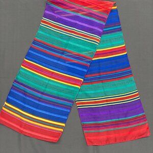 Vintage Multicolor Striped Scarf Wrap 11.5x53in Lightweight Polyester Fabric Hea